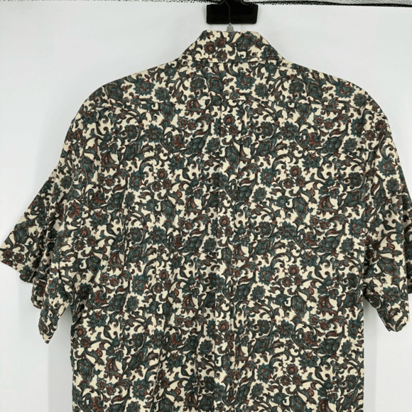 Vintage Hilo Hattie Hawaiian Mens Shirt Size L Floral Cream Green Vacation - Picture 6 of 7